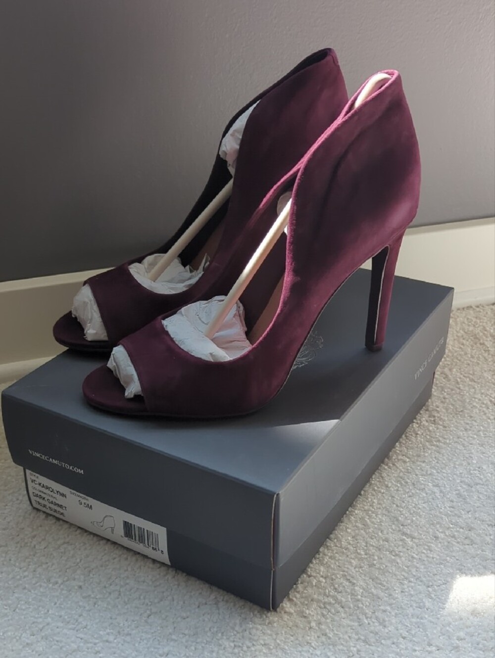 Vince Camuto Women's Open Toe Heels in Dark Garnet - Suede